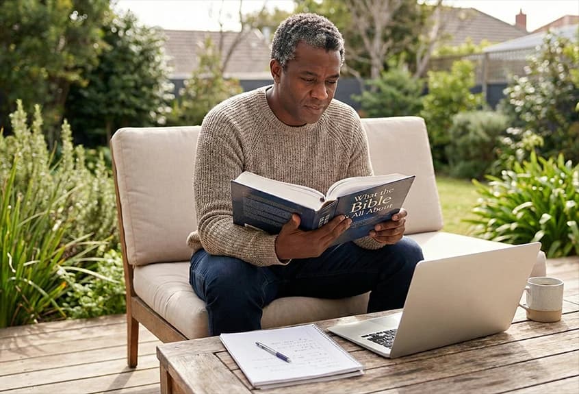 Man reading textbook